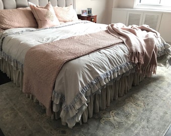 Ruffle duvet cover cotton lace ruffled Queen King bridal SHABBY chic bedding Nurdanceyiz