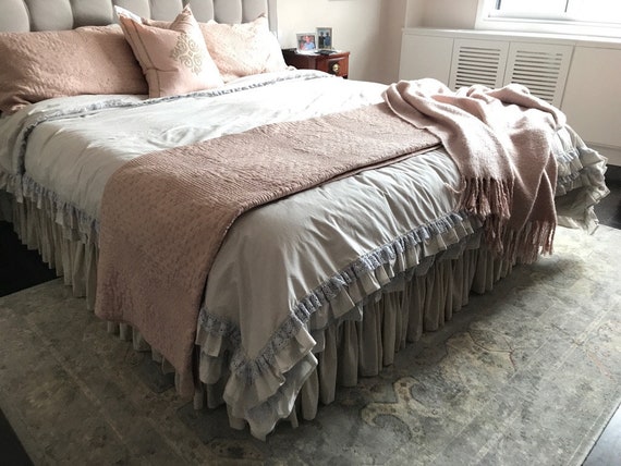 Ruffle Duvet Cover Ruffled Bedding White Ivory Sand Gray Etsy