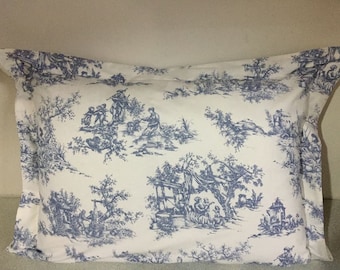 Toile Pillow Sham: French Country Cotton Bedding, Flange Oxford Style