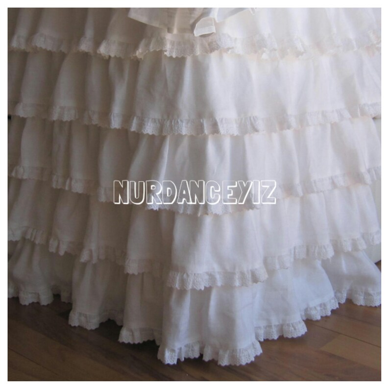 Linen Bedskirt White Ivory Eyelet Lace Waterfall Ruffled Etsy