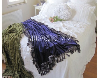 Velvet throw blanket tassel fringe trim -Bed scarf runner velvet bedding queen king bedspread, coverlet velvet sofa couch throws Nurdanceyiz