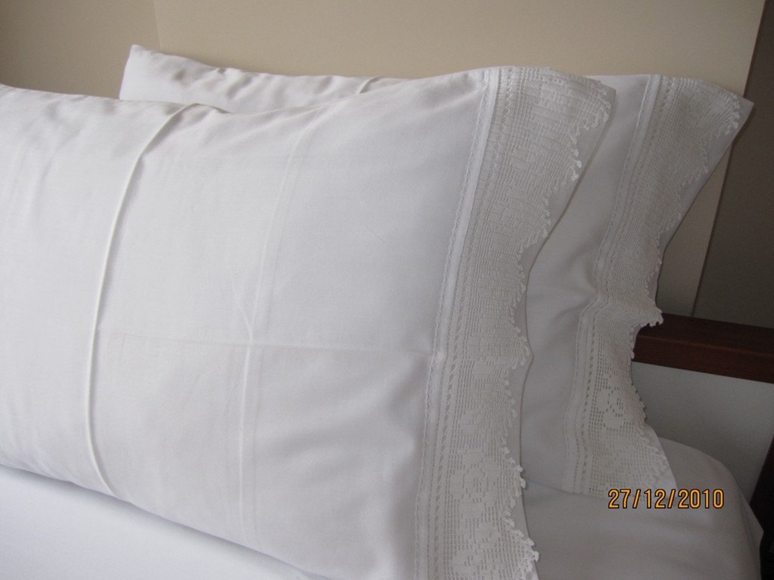 Plain White standard queen Pillowcase with handmade crochet Etsy