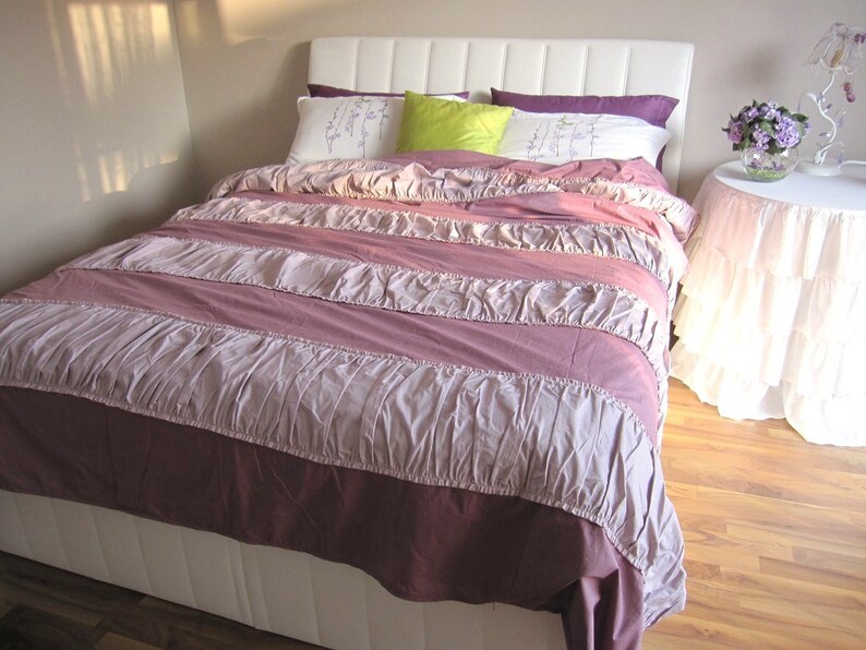 Ruched Shabby chic bedding Duvet cover Queen size 90x90 inch Etsy