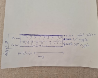 Pedido personalizado n.° 3: lino rosa largo de 126 x 8 cm de alto, con volantes de 2 filas para dosel, 2 cojines de 18 x 18 cm con volantes de 3 cm.