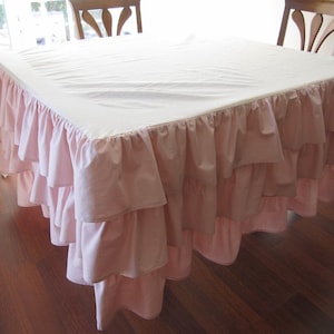 3 tier row ruffled Linen Tablecloth fitted table skirt-skirted table cloth -shabby chic country party wedding table cloths custom pink, blue