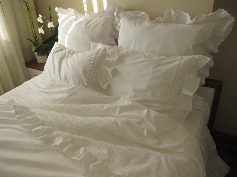 SHABBY Chic Pintuck Bedding Full Queen King Ruffled Duvet Etsy