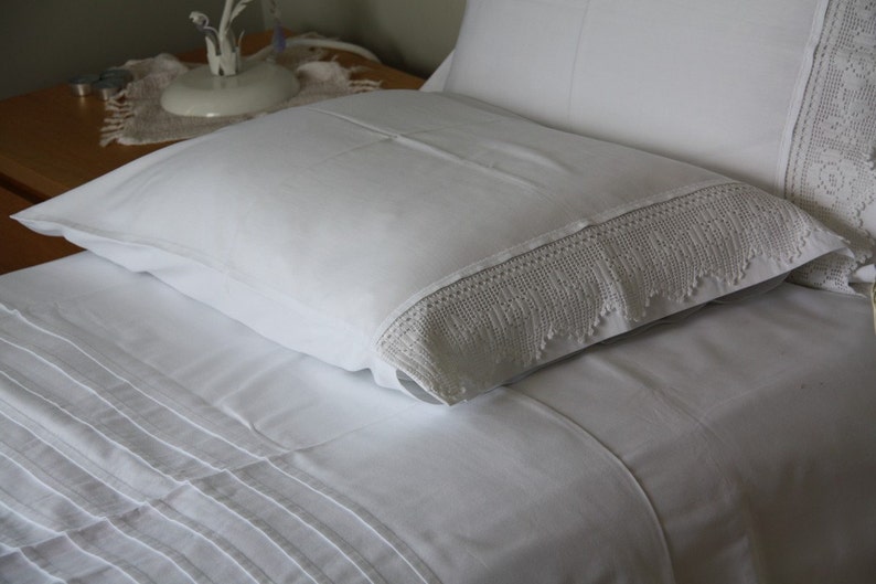 Plain White standard queen Pillowcase with handmade crochet Etsy