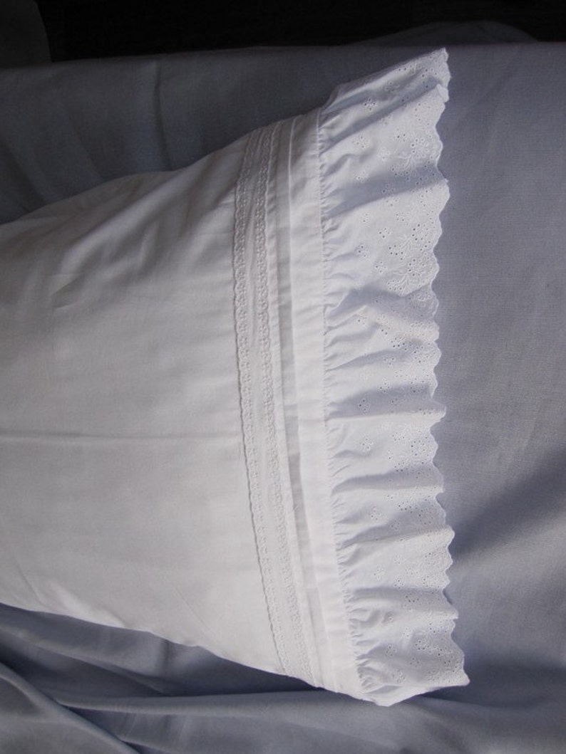 Solid White Bedding Pillow Cases Broderie Anglaise Cotton Etsy