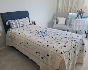 Colcha bordada de algodón turco tejido, tamaño matrimonial/individual/extragrande, hecha a mano – Ropa de cama estilo shabby chic