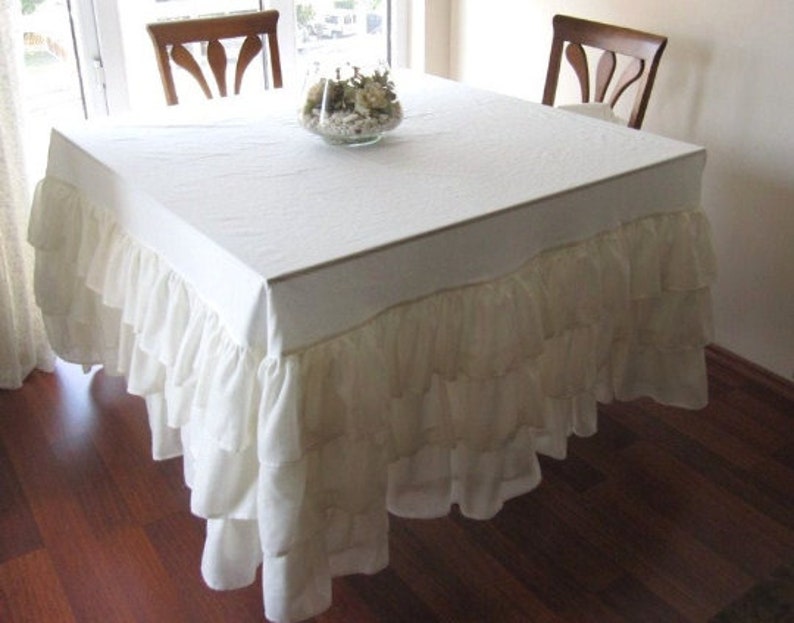 3 Tier Row Ruffled Linen Tablecloth Fitted Table Skirtskirted Etsy