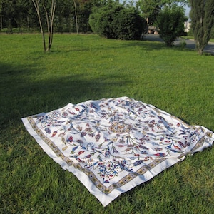 Square Tablecloth Turkish Ottoman tile floral print Picnic Park  Beach Camp Yoga cloth -Wall decor Bed Bedding Bohemian Boho Hippie Tapestry