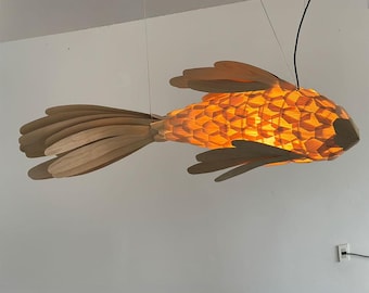 Rattan pendant light fish large pendant light fish chandelier unique lighting Boho style light fixture
