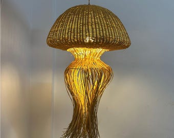 Handmade fish pendant light rattan woven chandelier for kitchen island fish ceiling lamp shade coastal decor