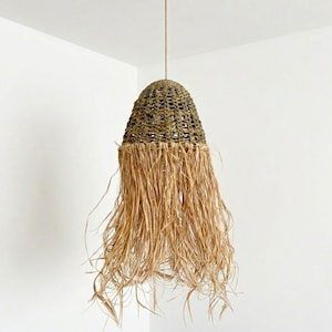 Handwoven jellyfish pendant lamp natural raffia rattan hanging lamp Boho coastal ceiling light