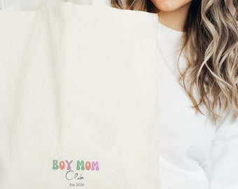 Boy Mom Club Tote Bag | Mother’s Day Gift for Mom, Retro Colorful Canvas Bag