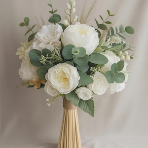 Handmade Artificial White Peony Bridal Bouquet Set