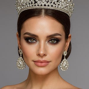 High Zircon Bridal Tiara and Earring Set &#39;&#39;Majestic Radiance&#39;&#39;