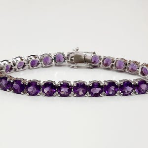 Natural Amethyst Sterling Silver Handmade bracelet, Amethyst Tennis bracelet, purple stone Bracelet, Gift for her,February birthstone, gifts