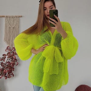 Airy Mohair Cardigan – Hand-Knitted, Mid-Length, Soft and Lightweight