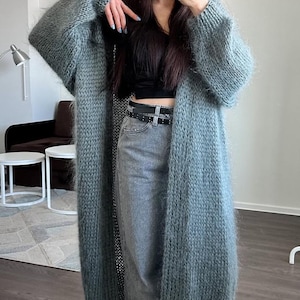Long Mohair Cardigan – Trendy Fall Knitwear, Soft & Cozy Oversized Sweater