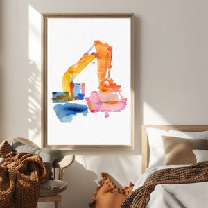 Watercolor Excavator Wall Art, Construction Truck Print, Boys Room Decor, Toddler Nursery Poster, Kids Playroom Printable