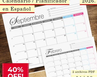 50% descuento - Spaanse kalender 2026 | Minimalistische afdrukbare muurplanner (pdf-download)