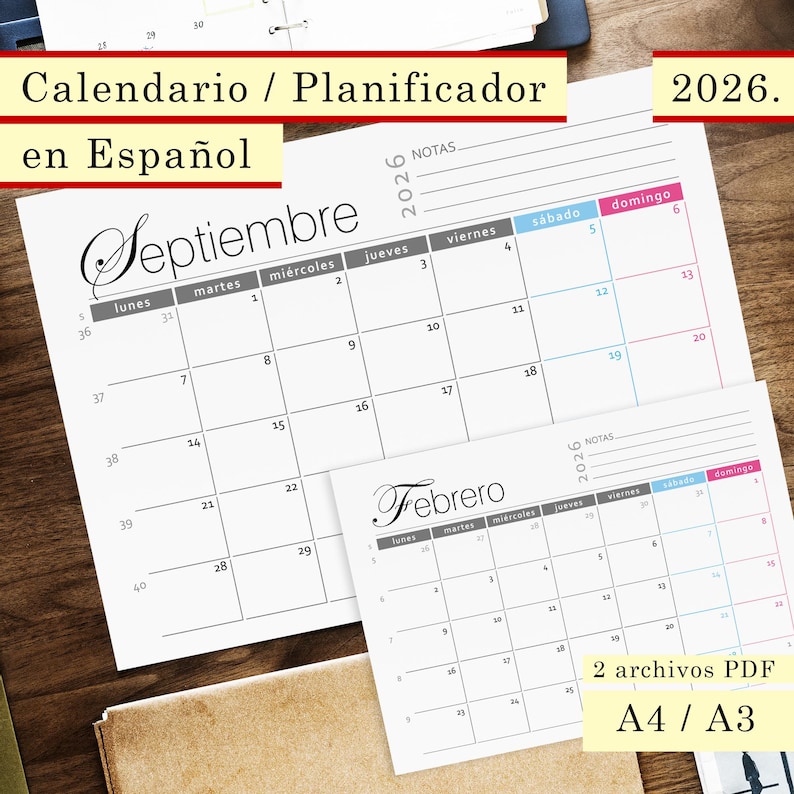 Calendario 2026 en español / Planificador de pared minimalista ...