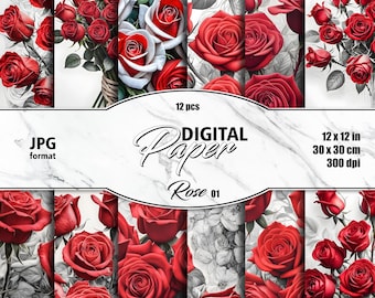 Set rode roos-potloodtekeningen: bloemen muurkunst (digitale download)