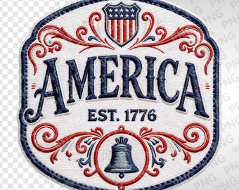 1776 Liberty American Embroidery-patch PNG, 250e VS, sublimatieontwerp, namaakgeborduurd VS-schild, vlag patriottische adelaar
