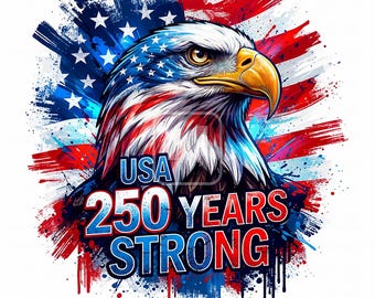 Vlag van de VS 250 jaar / jubileum ontwerp met adelaar (1776-2026) / Amerikaans patriottisch, solide, png
