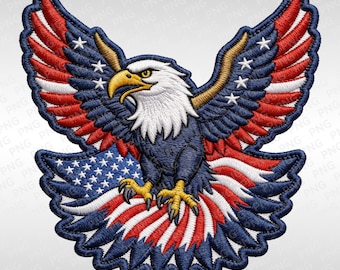 American Eagle patriottisch borduurwerk PNG – Amerikaanse vlag gestikte afbeelding (digitale download)