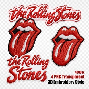 Rock and Roll Tongue Patch PNG – 3D Embroidery Style Graphics (Digital Download)