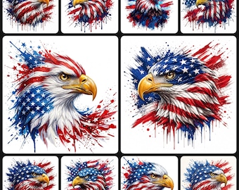 10 VS patriottische adelaar png-bundel / schilderij splatter / Amerikaanse vlag ontwerpen / 250e verjaardag