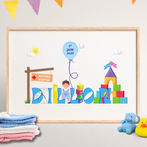 Personalised name nursery new baby birth christening picture print gift unframed