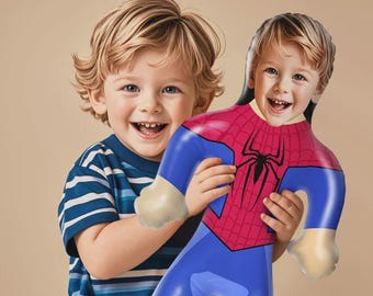 Muñeca inflable de superhéroe con cara personalizada / Globo de fiesta personalizado / Decoración de cumpleaños divertida / Figura de héroe con foto personalizada