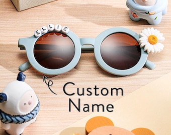 Gafas de sol personalizadas con margaritas para niñas: gafas de sol florales retro con nombre personalizado