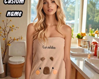 Personalized Bath Towel with Embroidered Name Custom Coral Fleece Gift for Her