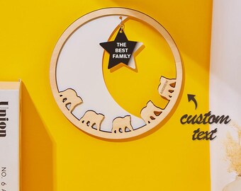 Placa familiar grabada personalizada con luna y estrella, regalo creativo.