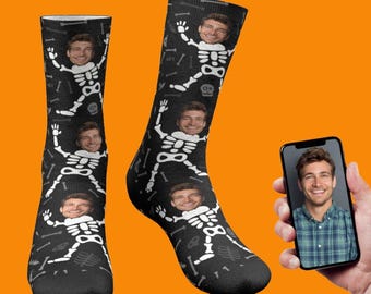 Custom Face Skeleton Body Halloween Socks – Funny Halloween Gift