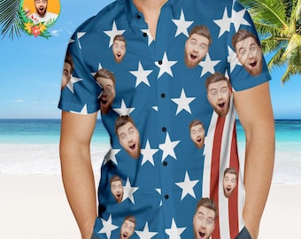 Camisa hawaiana personalizada con la bandera patriótica estadounidense del 4 de julio