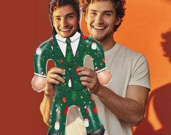 Muñeca inflable navideña con cara personalizada, globo de traje de Papá Noel verde personalizado para divertirse en las fiestas.