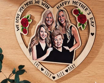 Colgante personalizado con foto grabada en forma de corazón, regalo para el Día de la Madre
