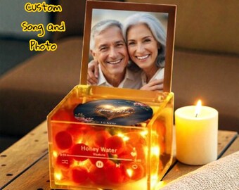 Mini tocadiscos de música personalizado con foto y luz, caja de música acrílica personalizada