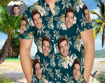 Camisa hawaiana con cara personalizada: Camisa hawaiana personalizada, atuendo playero divertido