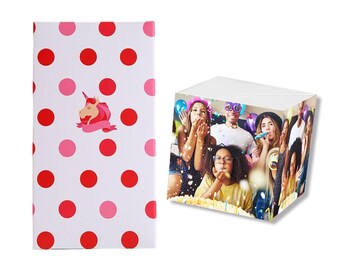 Caja sorpresa con foto explosiva personalizada, regalo de recuerdo personalizado con texto, lunares rojos y unicornio