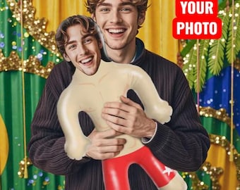 Inflable con foto personalizada: muñeco inflable con rostro personalizado, regalo único para fiestas.