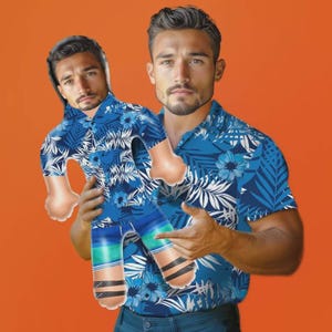 Personalized Inflatable Doll in Hawaiian Shirt Mountains Custom Funny Man Printed Face Unique Party Favors for Friends and Family