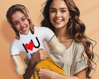 Muñeca inflable personalizada con cara de "Te amo", globo romántico personalizado para parejas, aniversario y regalo de San Valentín.