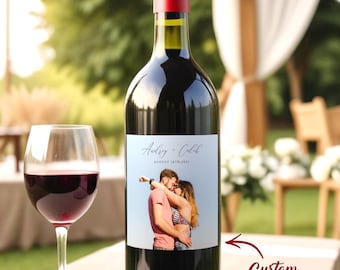 11 etiquetas personalizadas para botellas de vino con foto y texto: pegatinas personalizadas para regalos de cumpleaños, bodas o inauguración de casa.