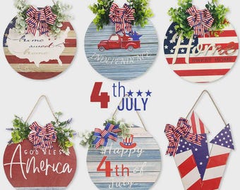 Letrero de bienvenida para el 4 de julio, decoración para el Día de la Independencia, colgador para puerta principal, regalos